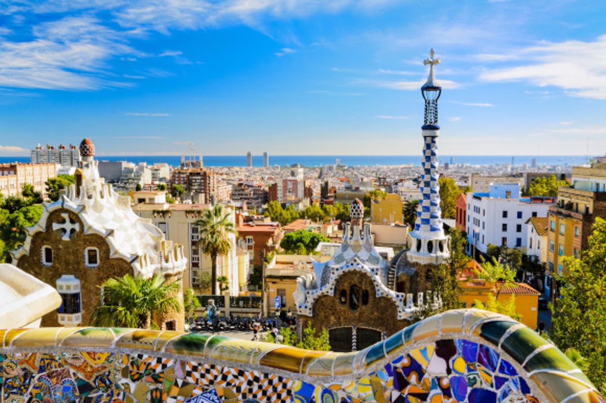 Park Guell in Barcelona overlooking Gaudi's famous architecture