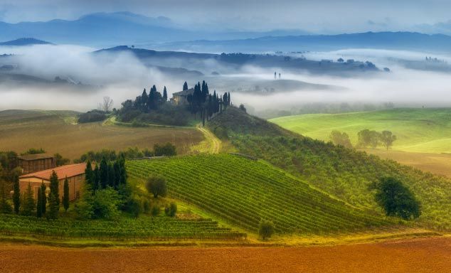 Mist surrounding the hills in Tuscany