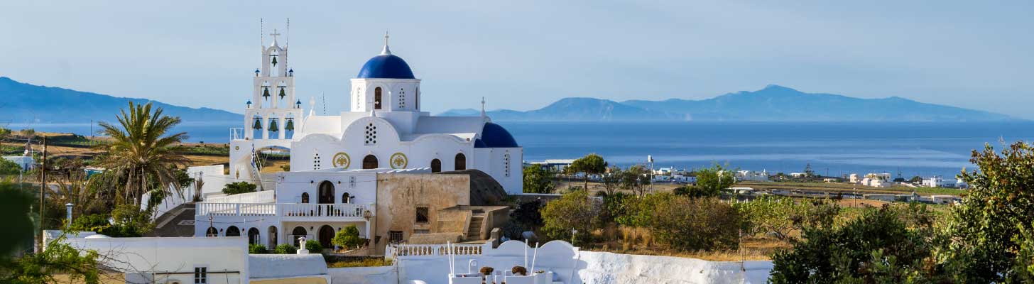 Blue domed roof of the church in Karterados, Santorini