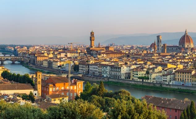 Panoramic view of the skyline of Florence at sunrise