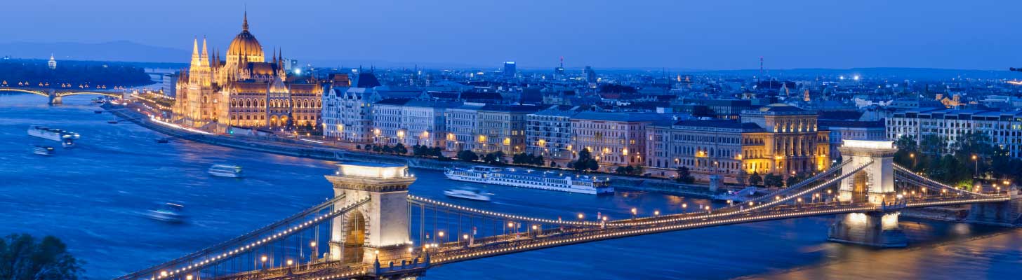 View of the Chain Bridge & Parliament Building in Budapest, Hungary