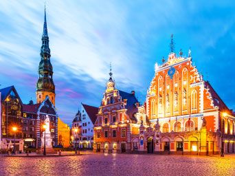 Old Town Hall Square in Riga at dusk