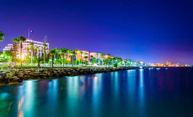 Coastline in Limassol at night