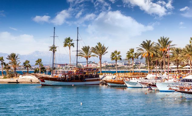 Traditional gulet in the harbour in Side, Antalya