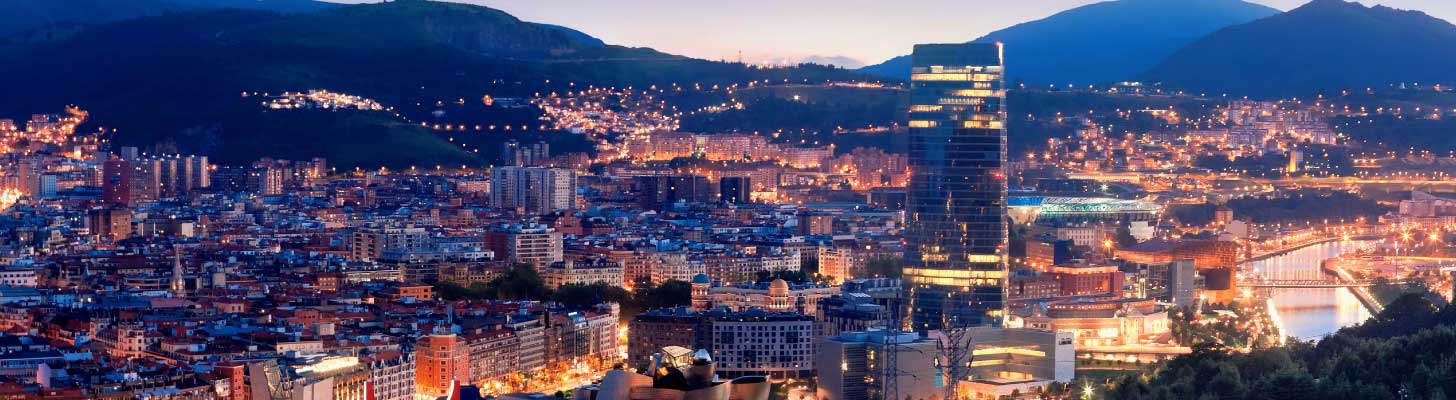 Aerial view of Bilbao at night