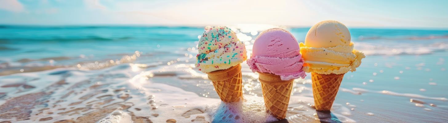 Ice cream cones in the sand on a beach