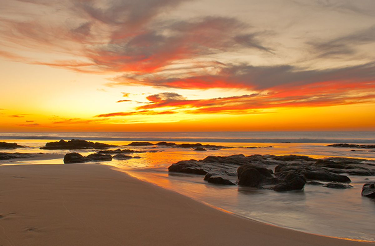 Rocky beach in Fuerteventura at sunset