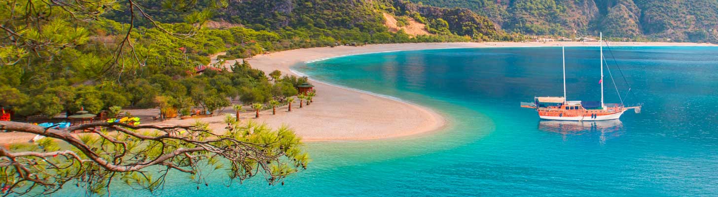 Blue waters & golden sands of the Blue Lagoon in Olu Deniz