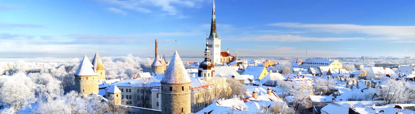 Snow covered skyline in Tallinn, Estonia