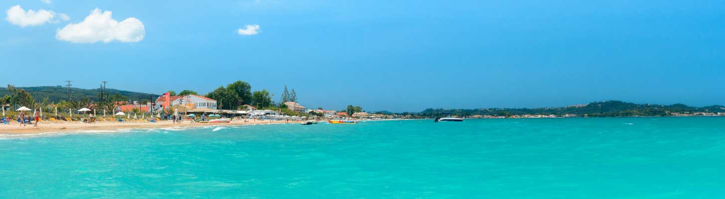 Turquoise sea & golden sand at Acharavi beach in Corfu