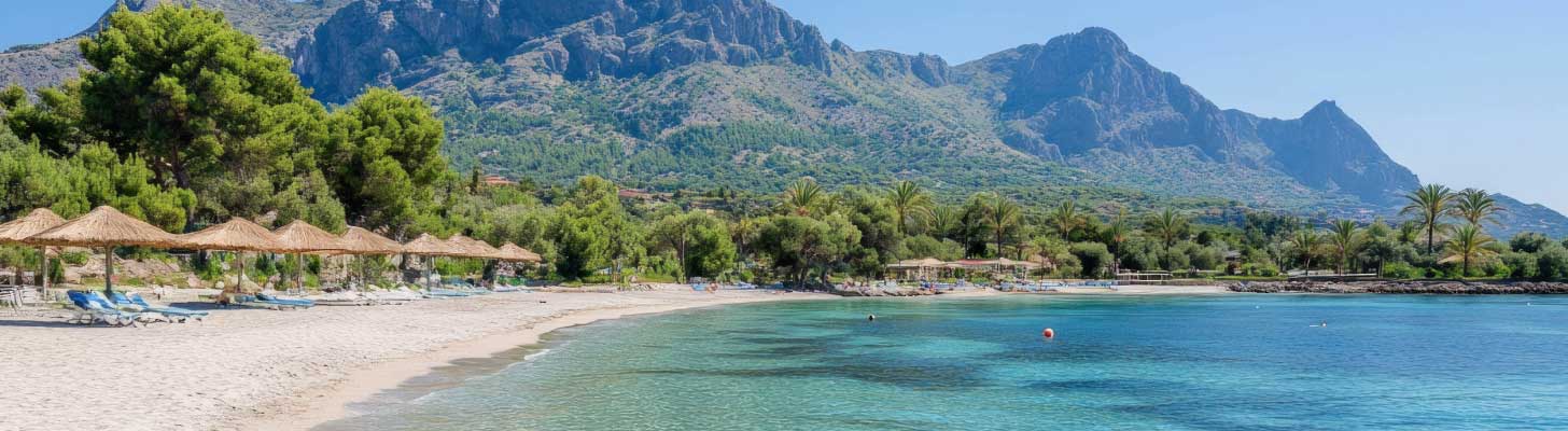 Crystal clear waters at Pefkos beach in Rhodes