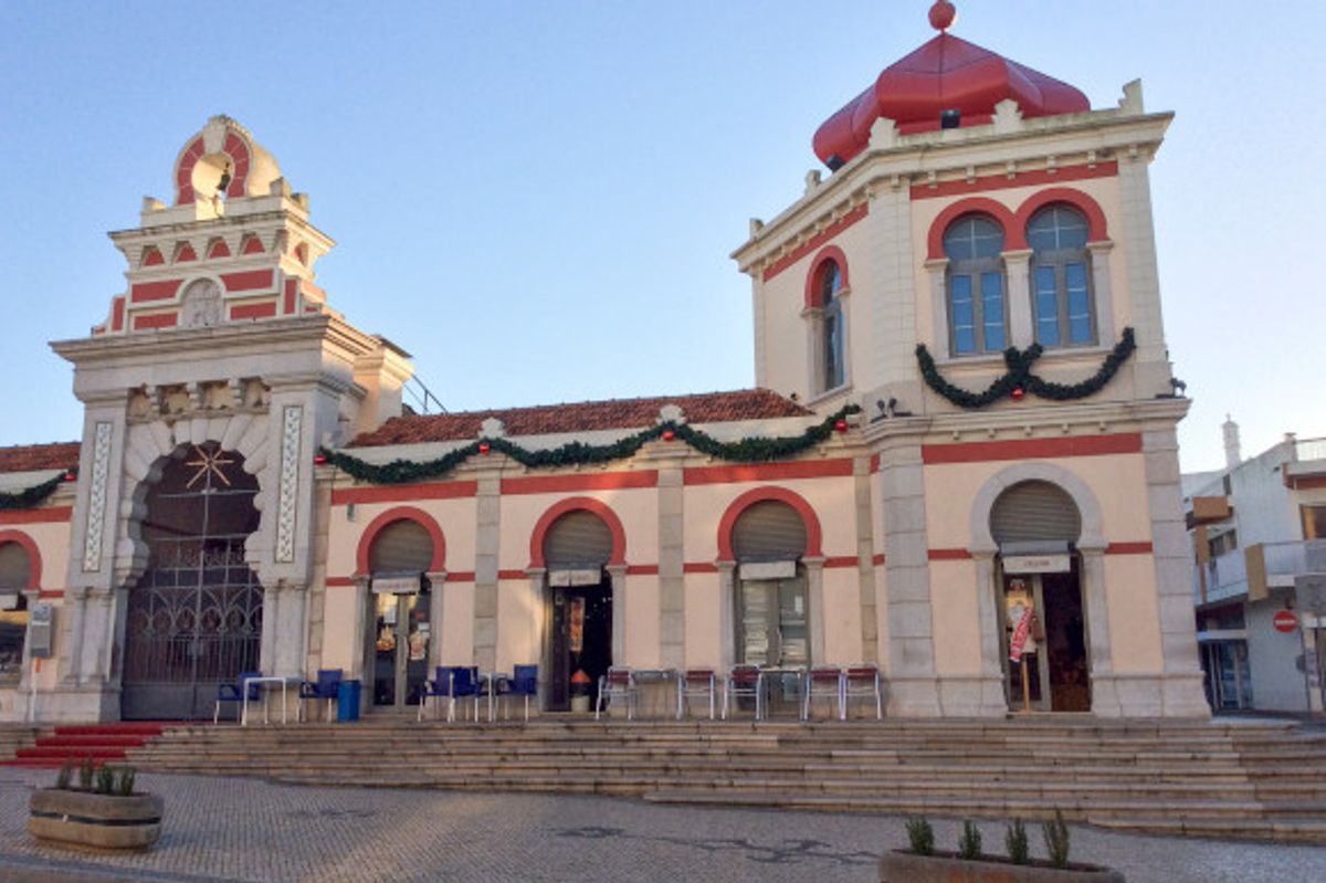 The popular Loulé Market in Portugal's Algarve region showing a traditional building