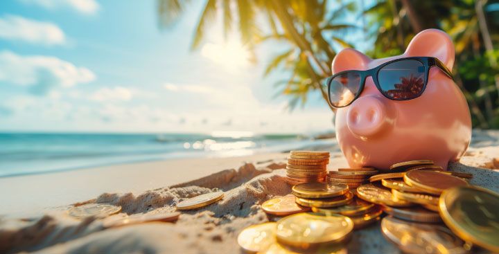 Piggy bank on the beach