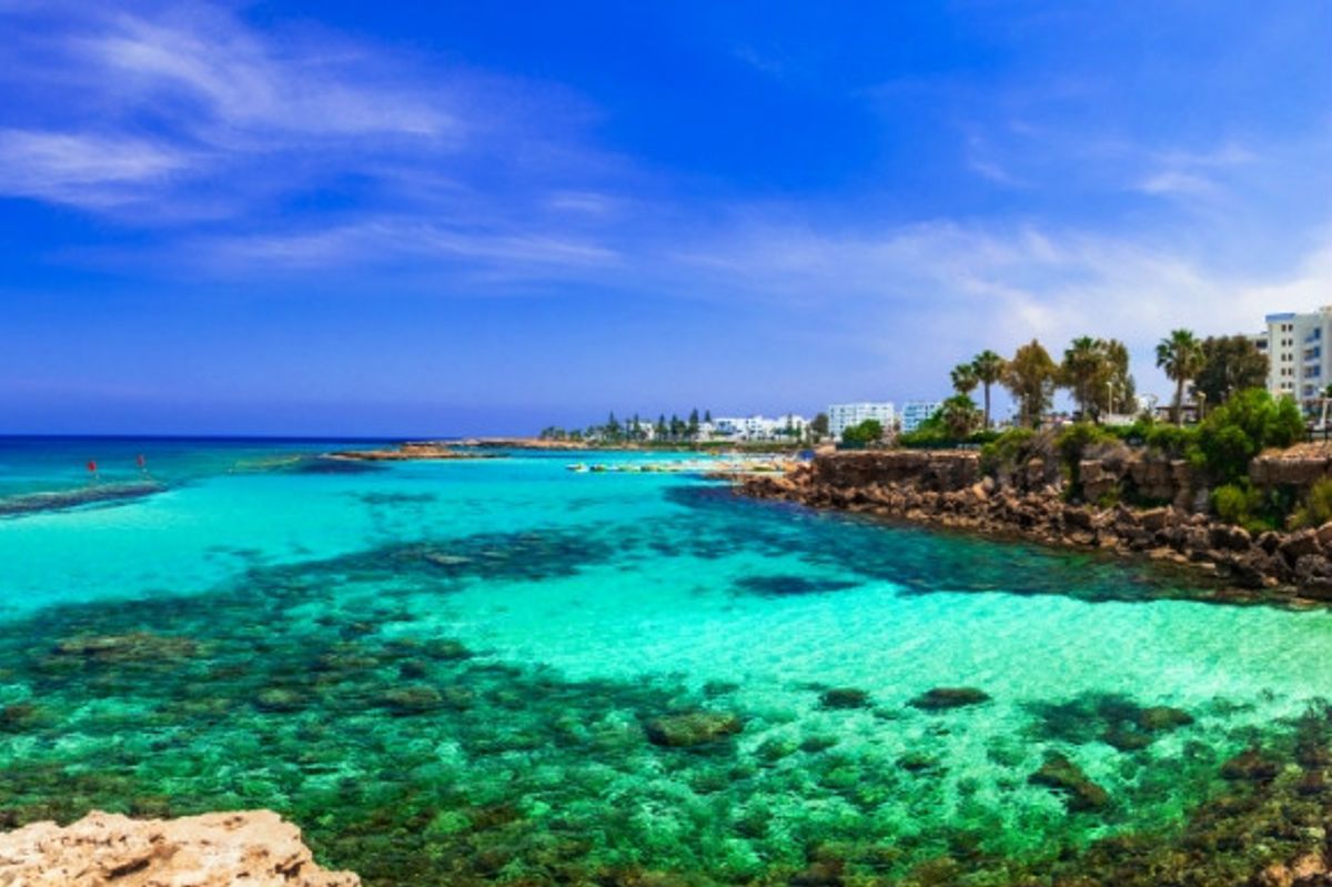 Emerald waters of the Mediterranean along the stunning coast of Protaras in Cyprus, Fig Tree Bay.