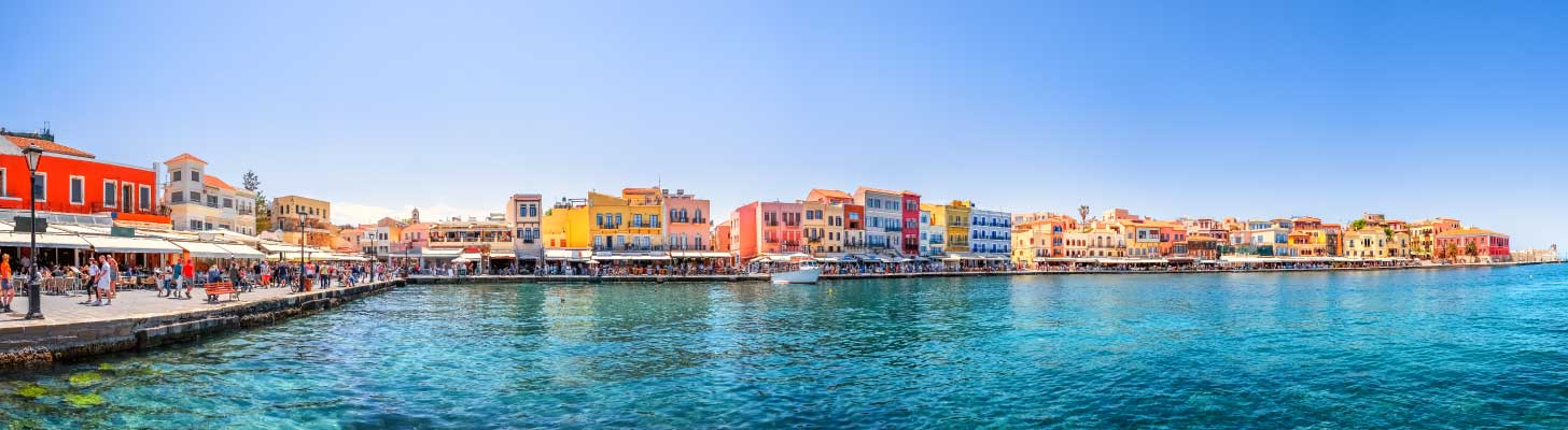Port of Chania in Crete at sunset