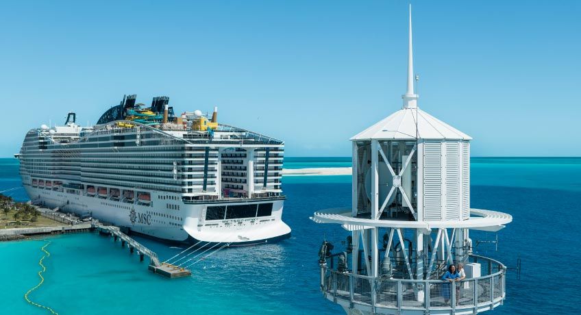 MSC World America docked at Ocean Cay