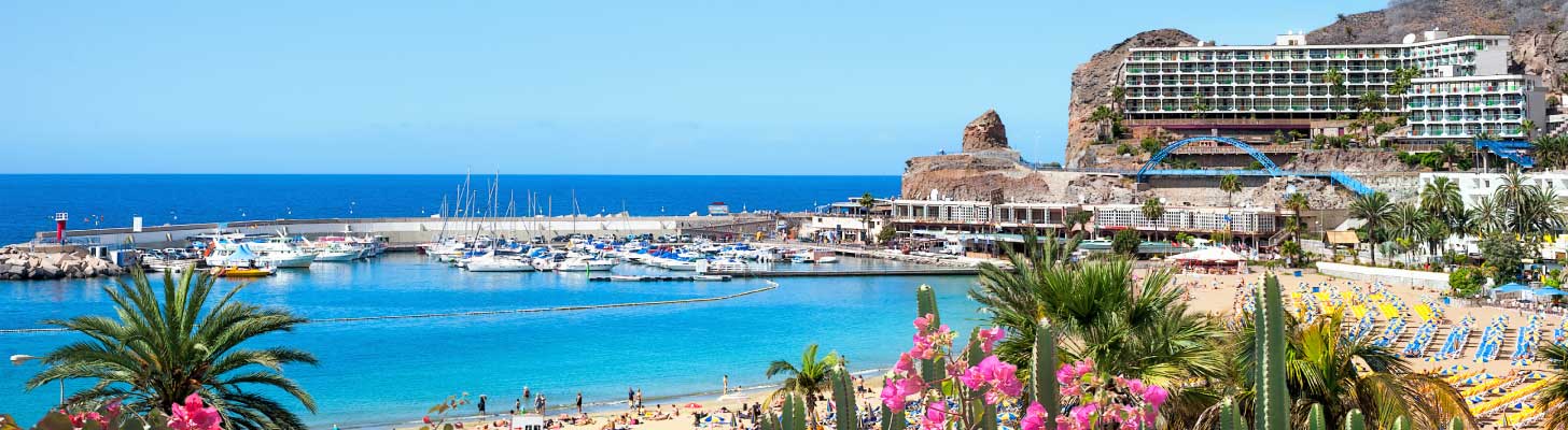 Blue seas of the beach in Puerto Rico, Gran Canaria