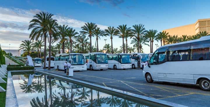 Coaches parked in airport car park