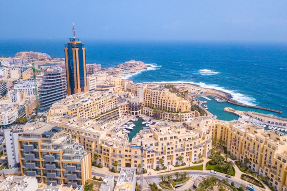 Beautiful aerial view of Spinola Bay, St. Julians and Sliema in the day