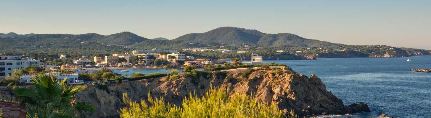 Panoramic view of the resort of Playa es Cana, Ibiza