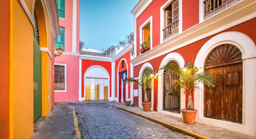 Colourful houses in a street in Puerto Rico