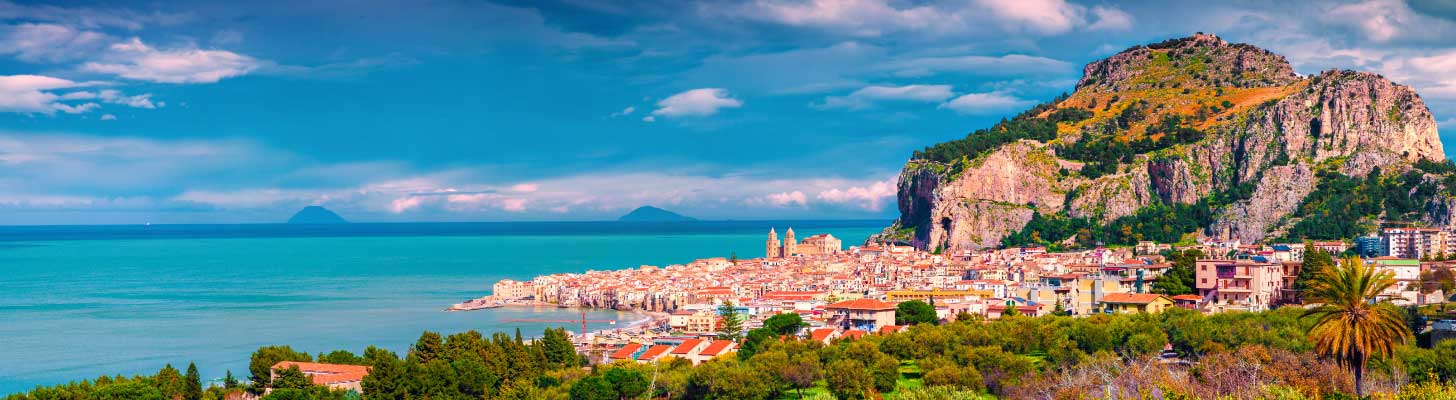 Aerial view of the seaside town of Cefalu, Sicily