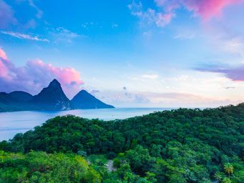 Sunset over the pitons in St Lucia