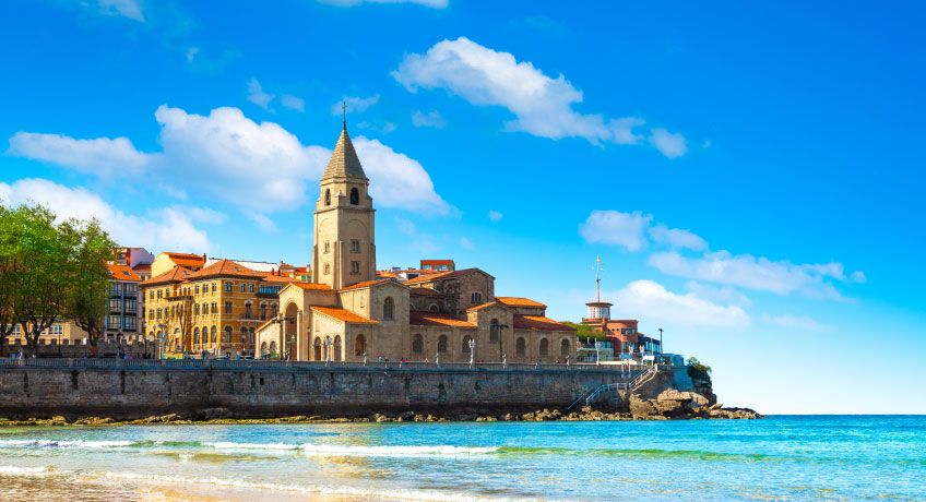 Church overlooking the sea at Gijon in Spain