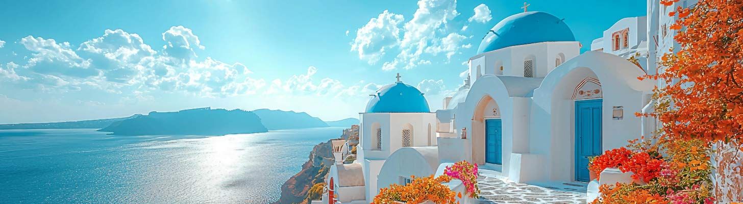 Blue domes & white buildings in Santorini
