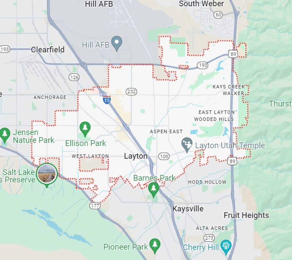 Carpet cleaning service area map for Layton