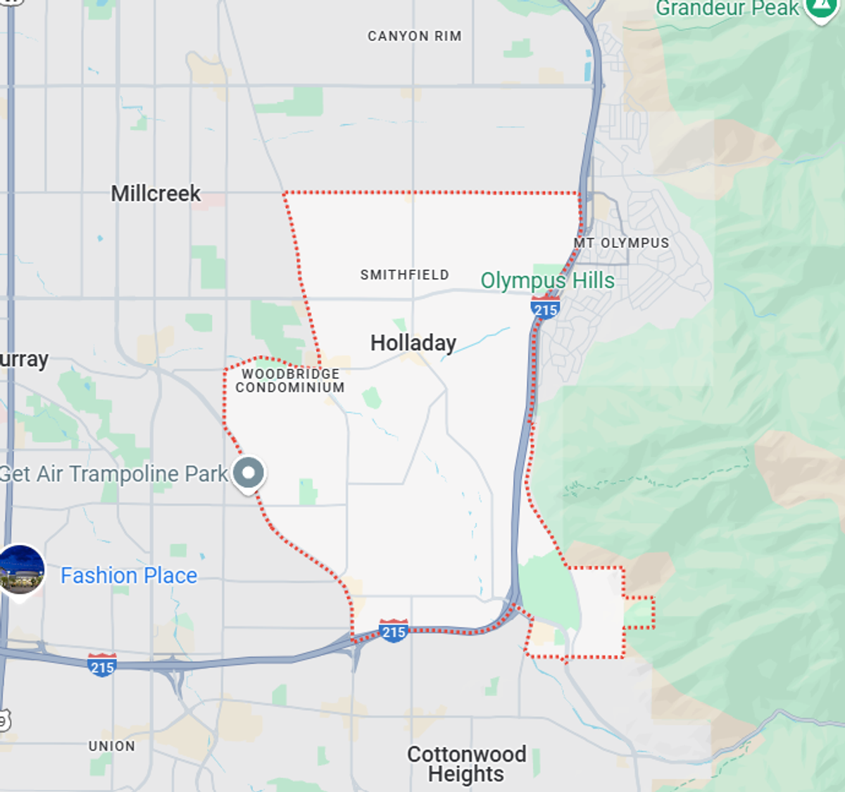 Carpet cleaning service area map for Holladay (SLC)