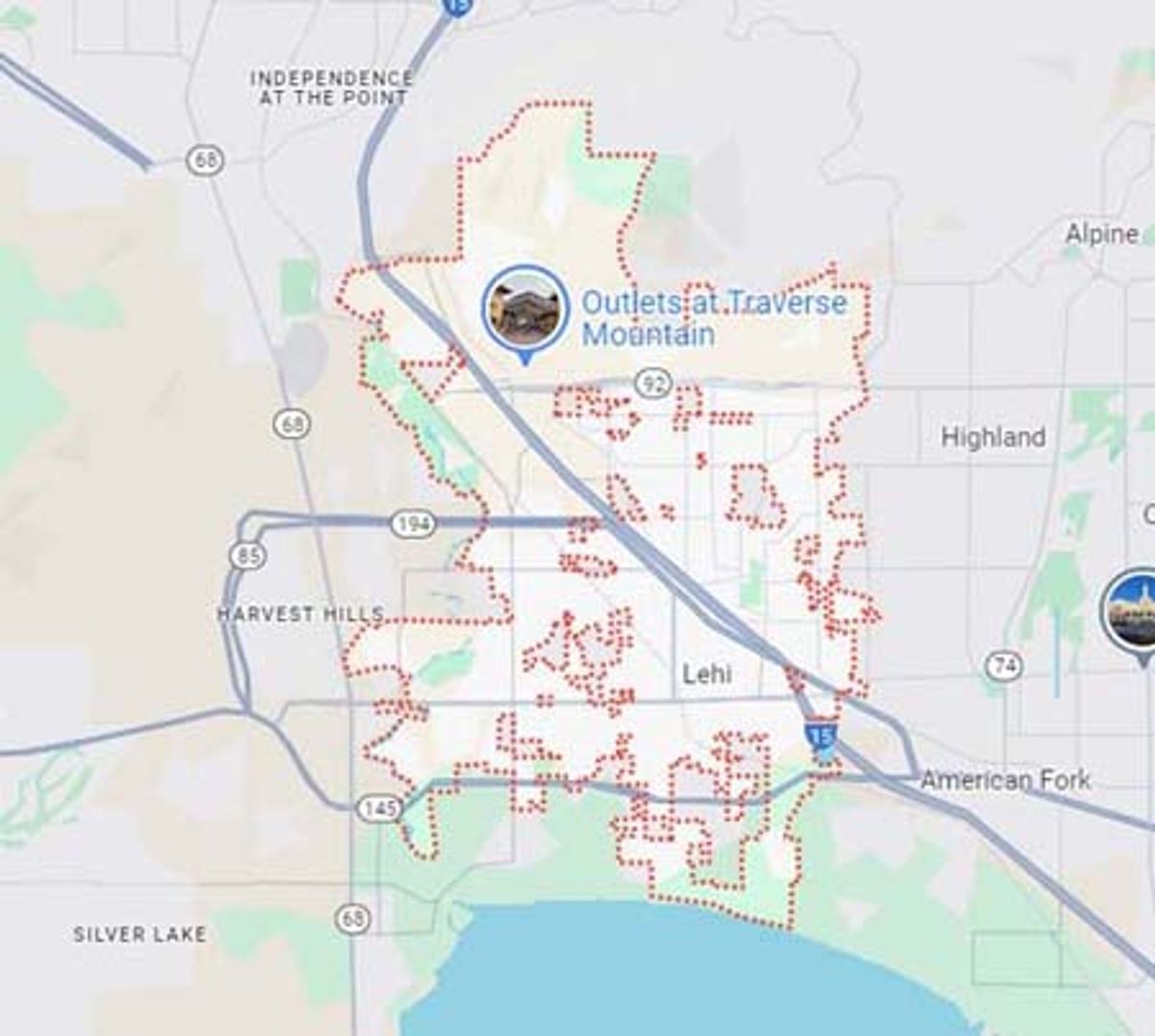 Carpet cleaning service area map for Lehi