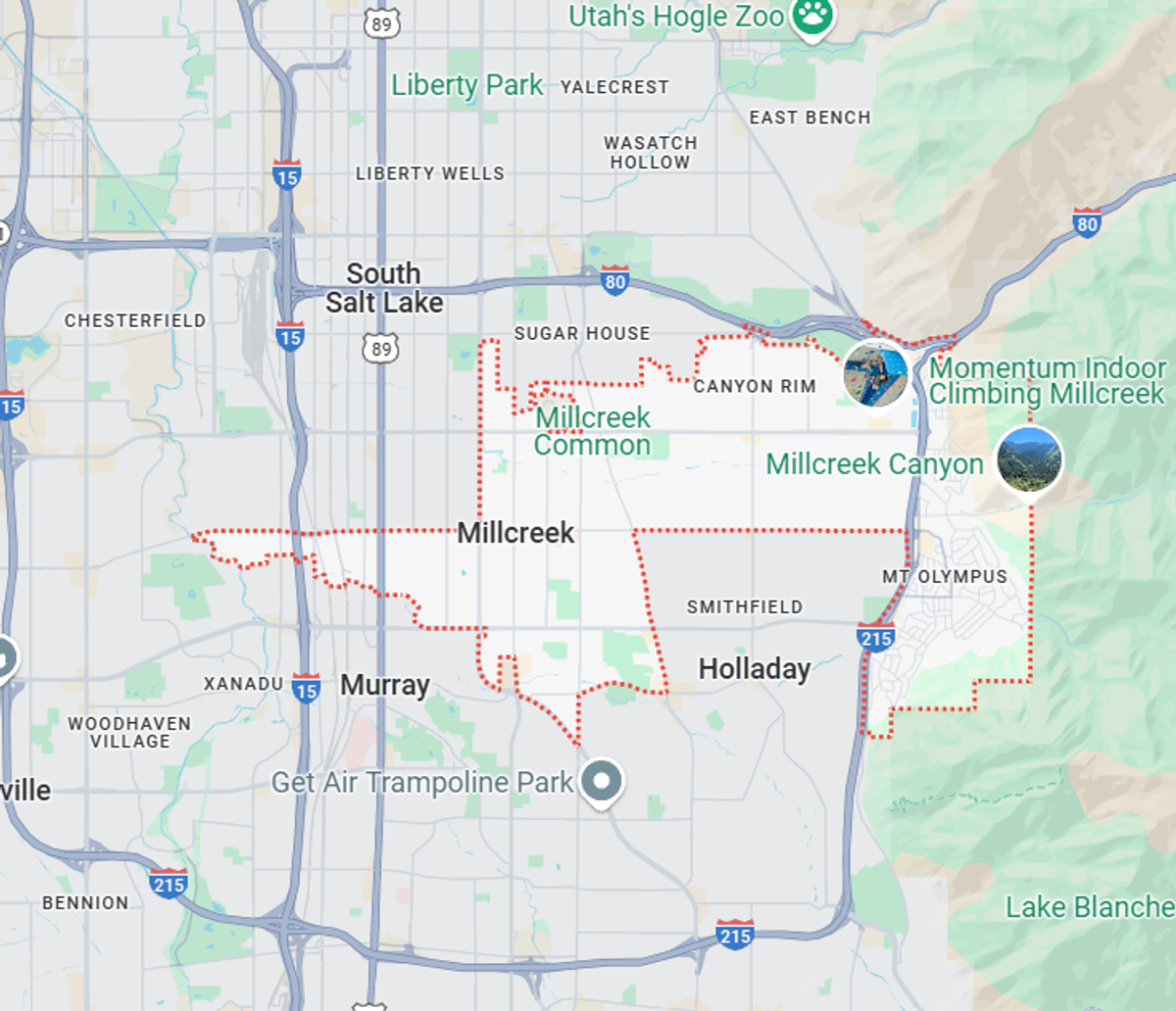 Carpet cleaning service area map for Millcreek