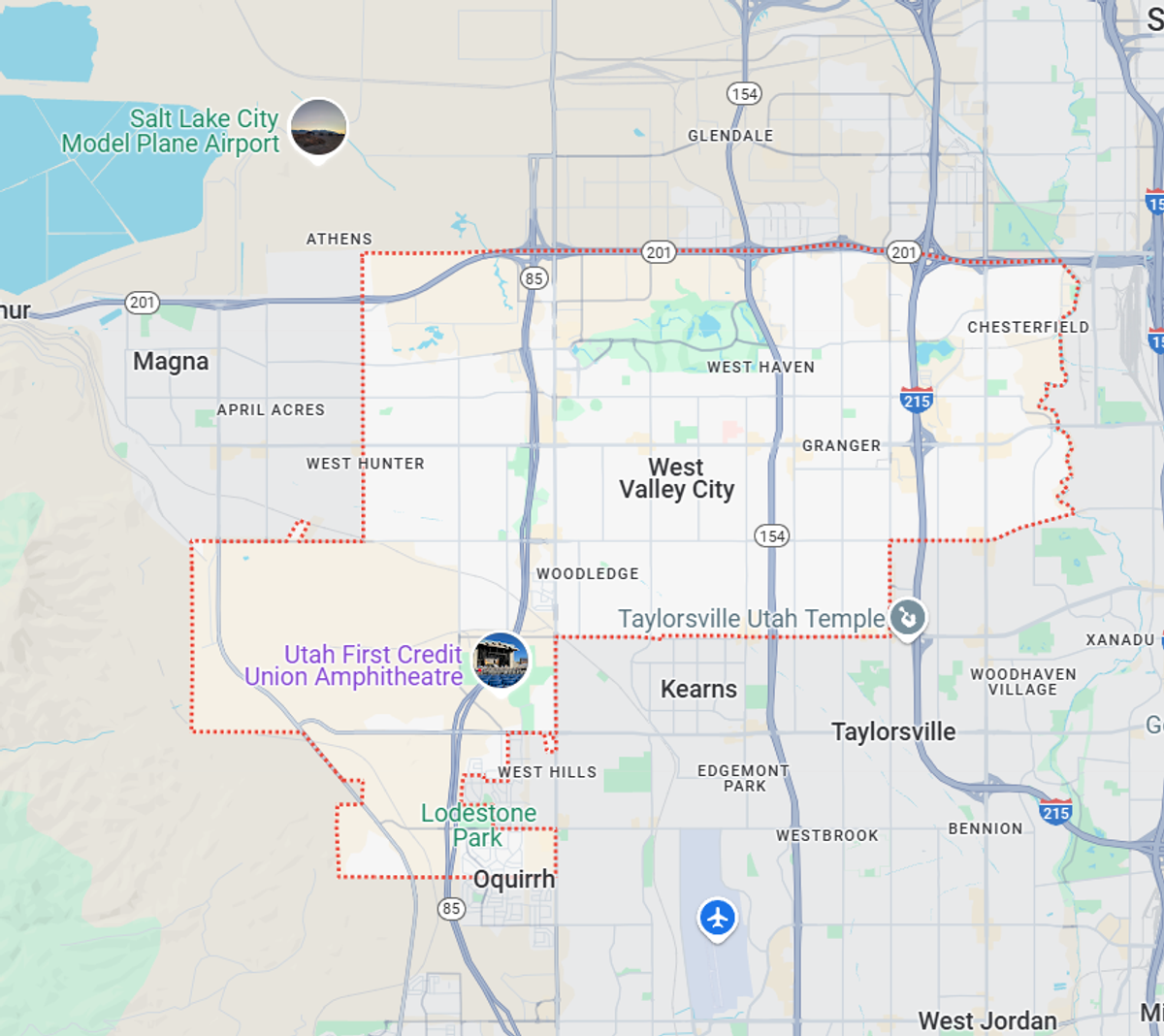 Carpet cleaning service area map for West Valley