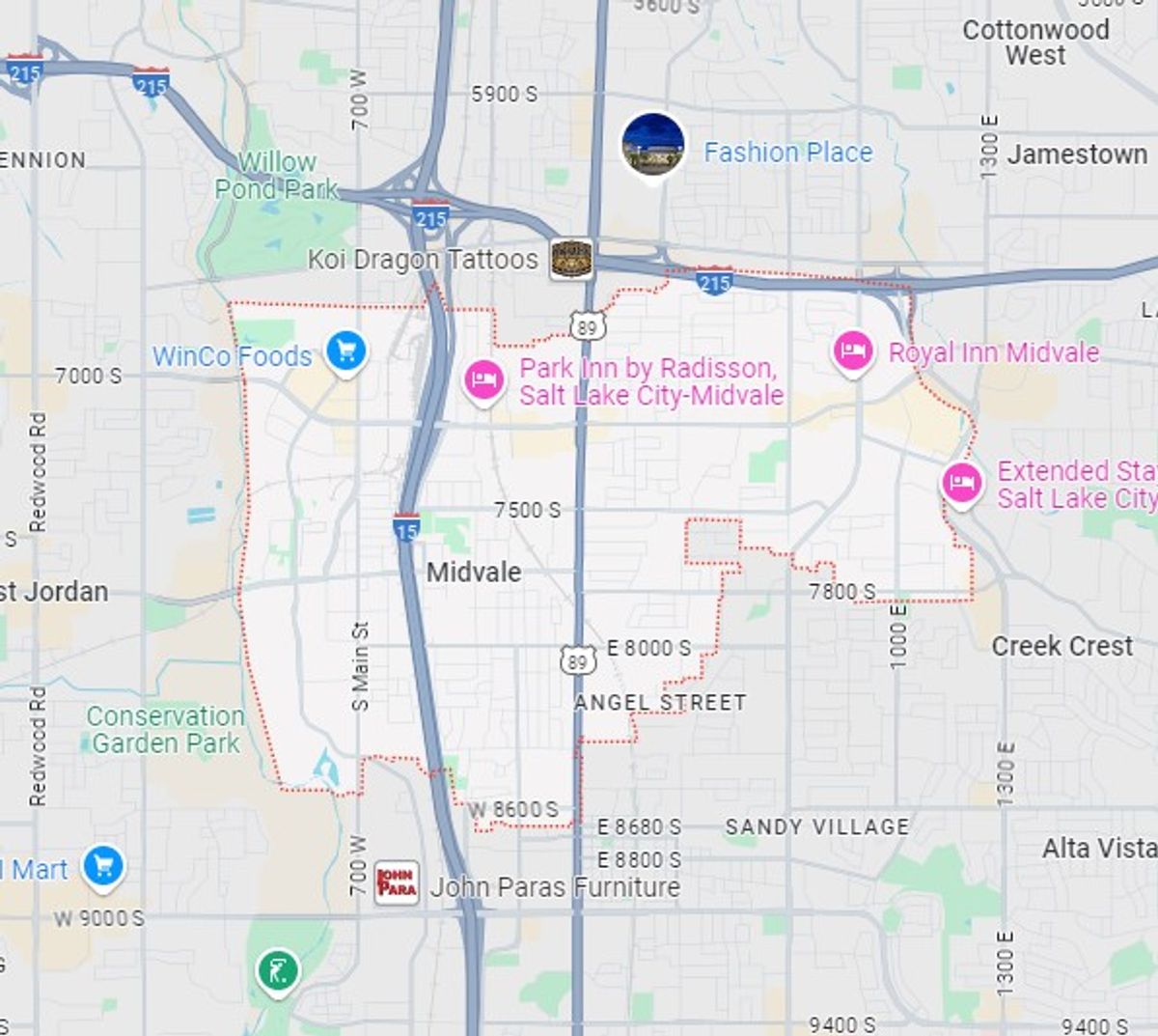 Carpet cleaning service area map for Midvale
