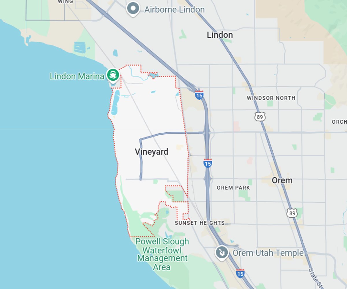 Carpet cleaning service area map for Vineyard