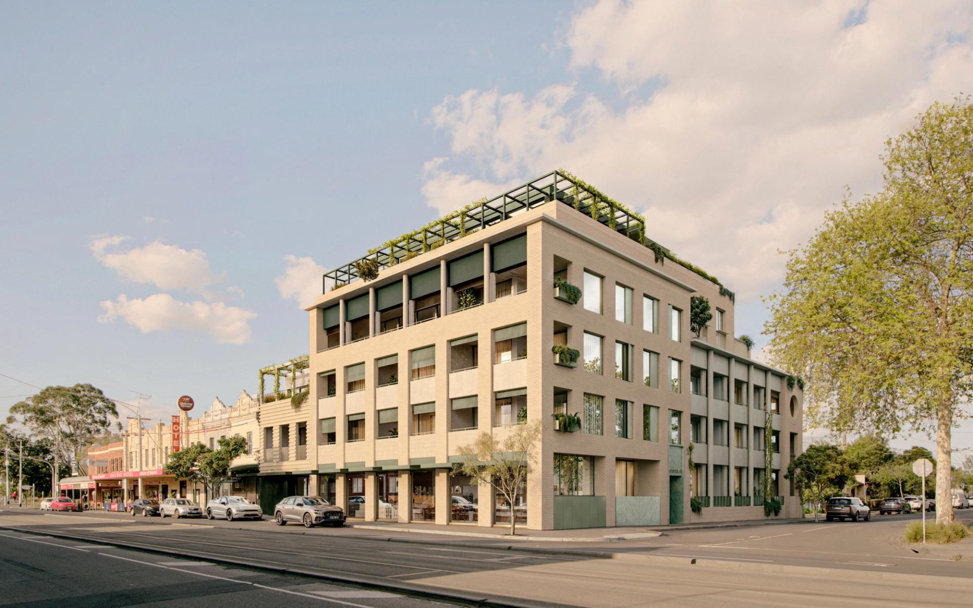 Corner of Nicholson Street & Liverpool Street Liverpool Street Facade Kennedy Nolan Apartments Fitzroy North