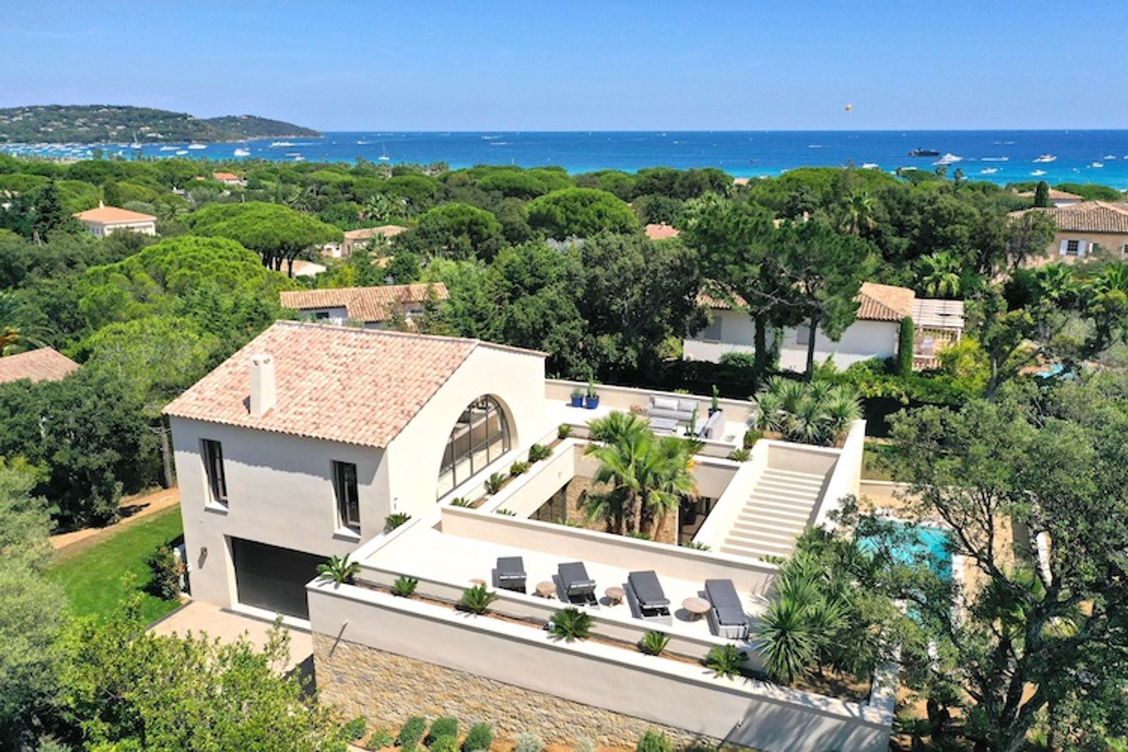 Within walking distance to Pampelonne Beach, a modern five bedroom house for rent
