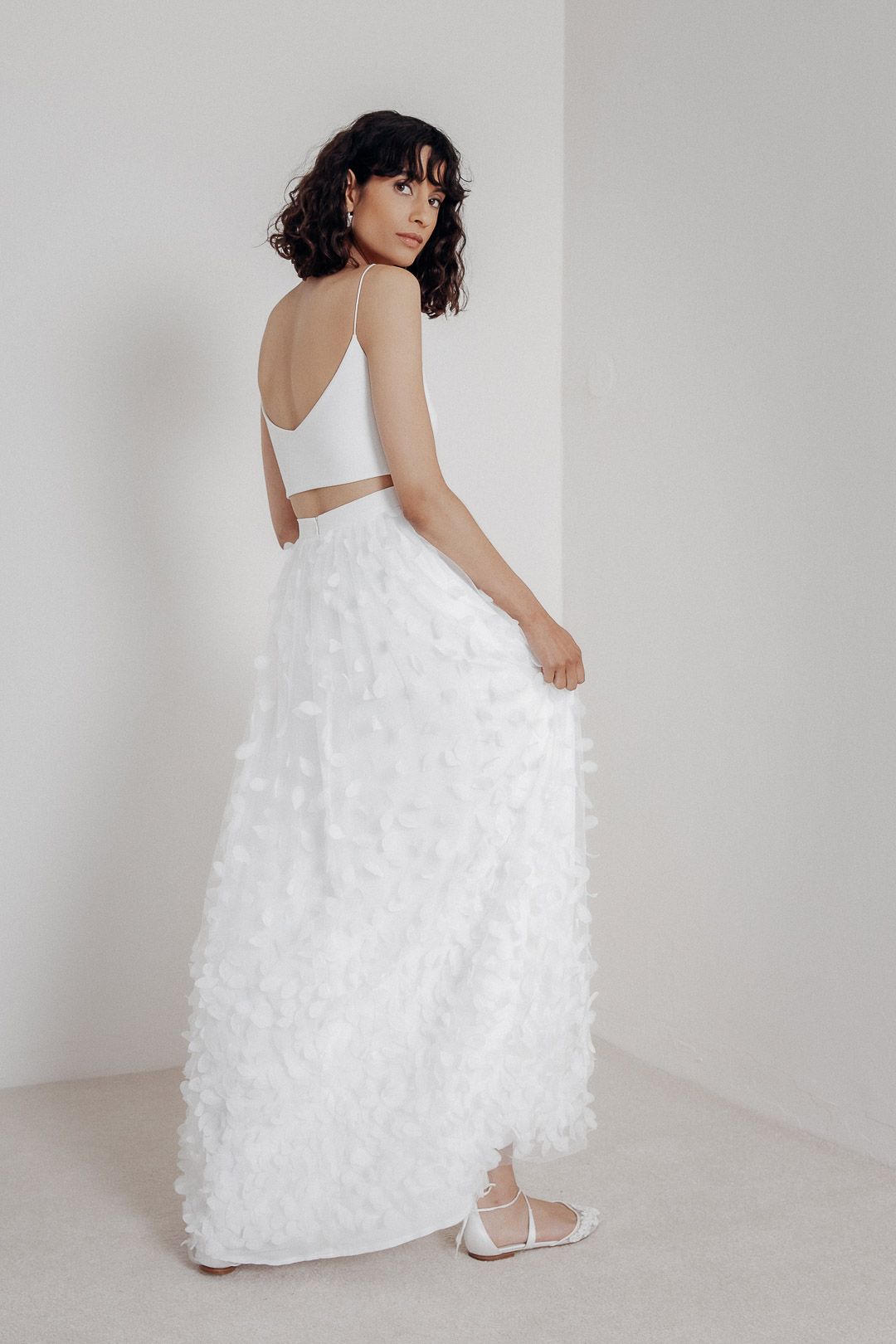 Bodenlanger Braut Rock mit 3D-Blättern, Ilva noni