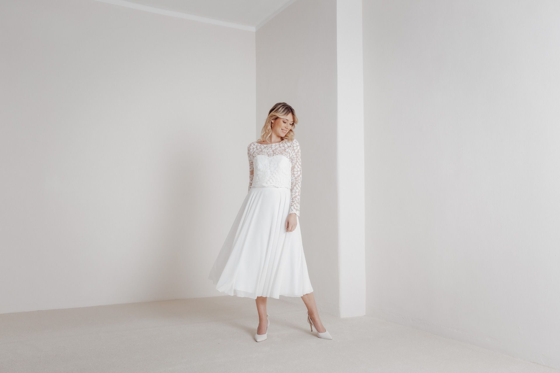 Chiffonrock in Midi-Länge, Emmi Eco noni mit Norine-Braut Top