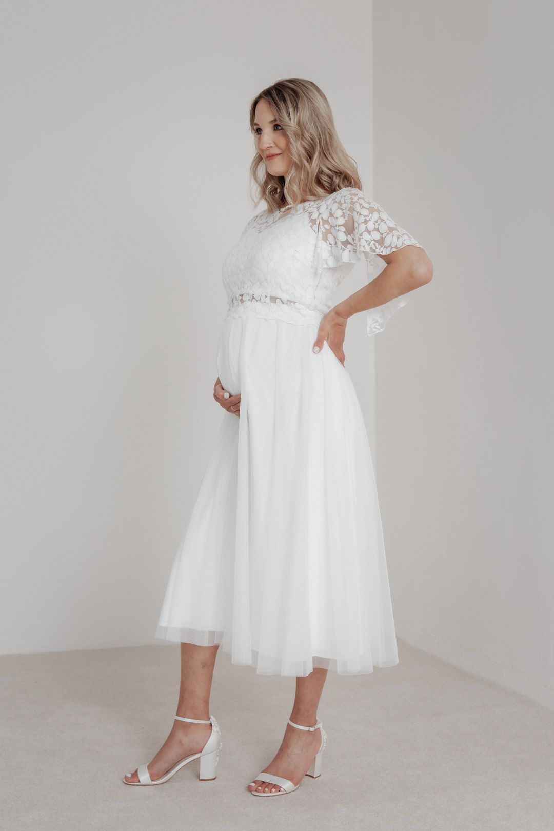 Elastischer Midi-Braut Rock in Ivory, Mailenn Eco noni