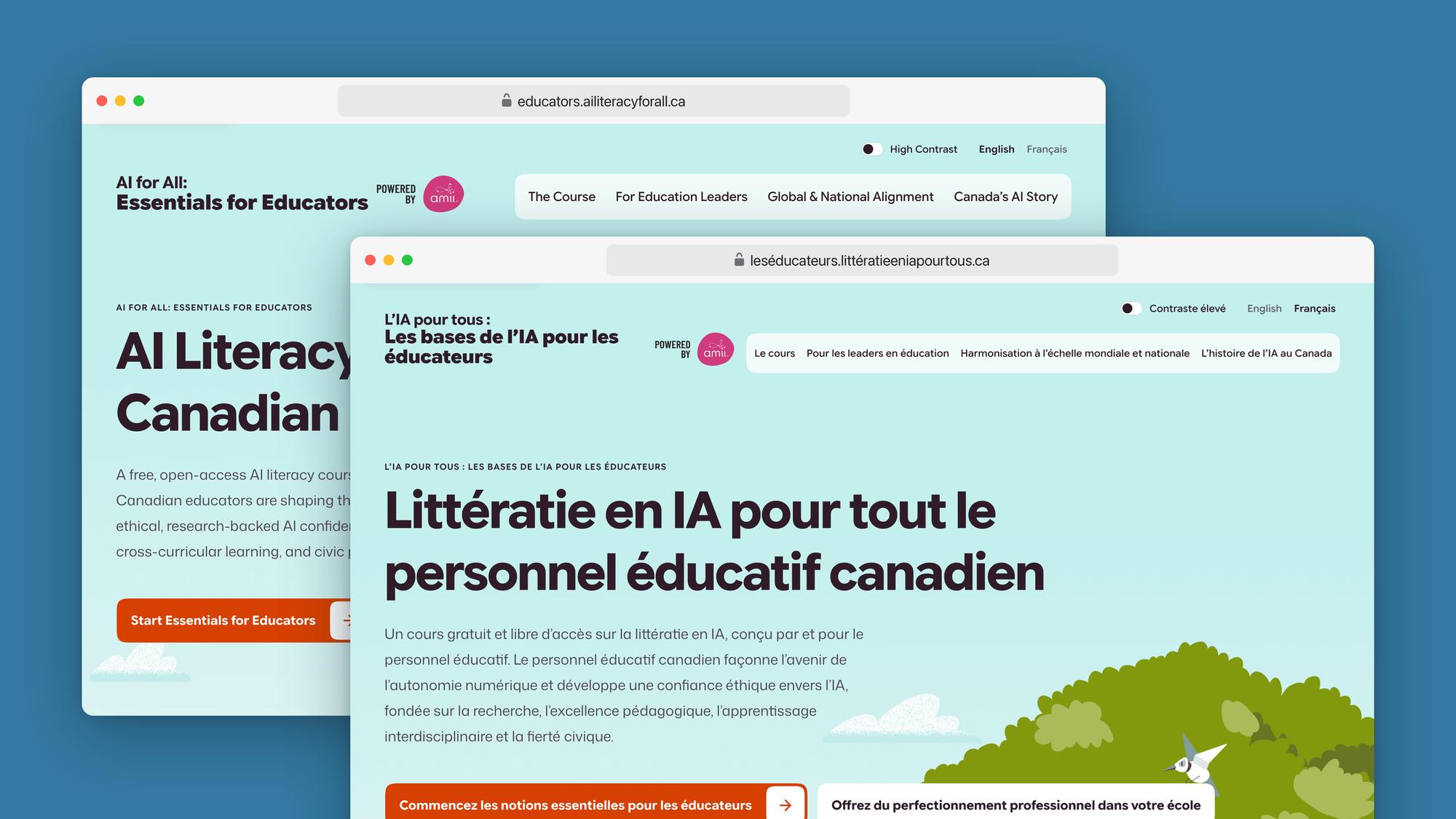 Essentials for Educators in English at educators.ailiteracyforall.ca, and in French at leséducateurs.littératieeniapourtous.ca
