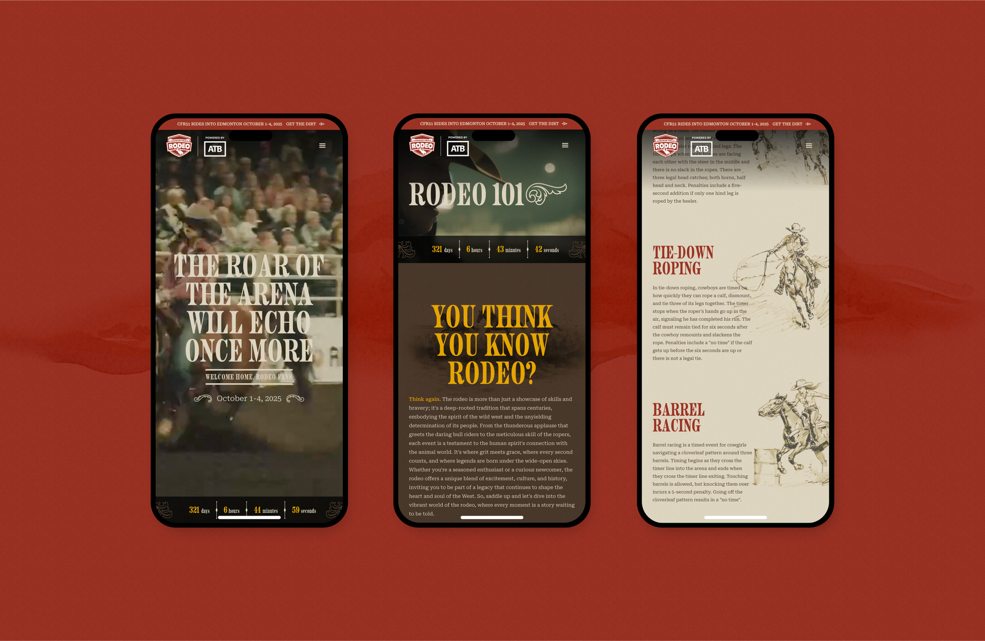 Three CFR pages on phones, including Rodeo 101