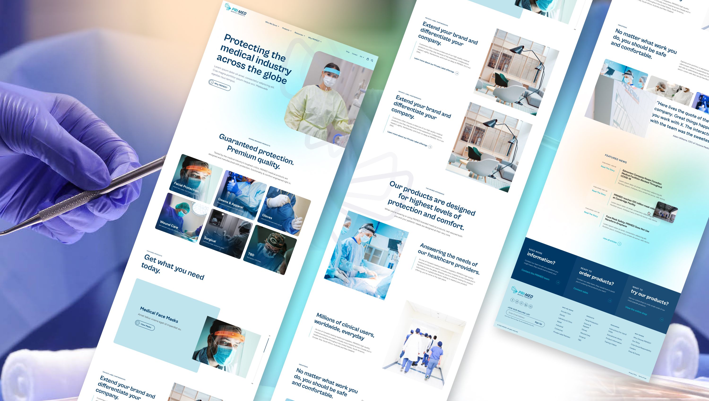 PRIMED website pages laid out at an angle: Protecting the medical industry across the globe