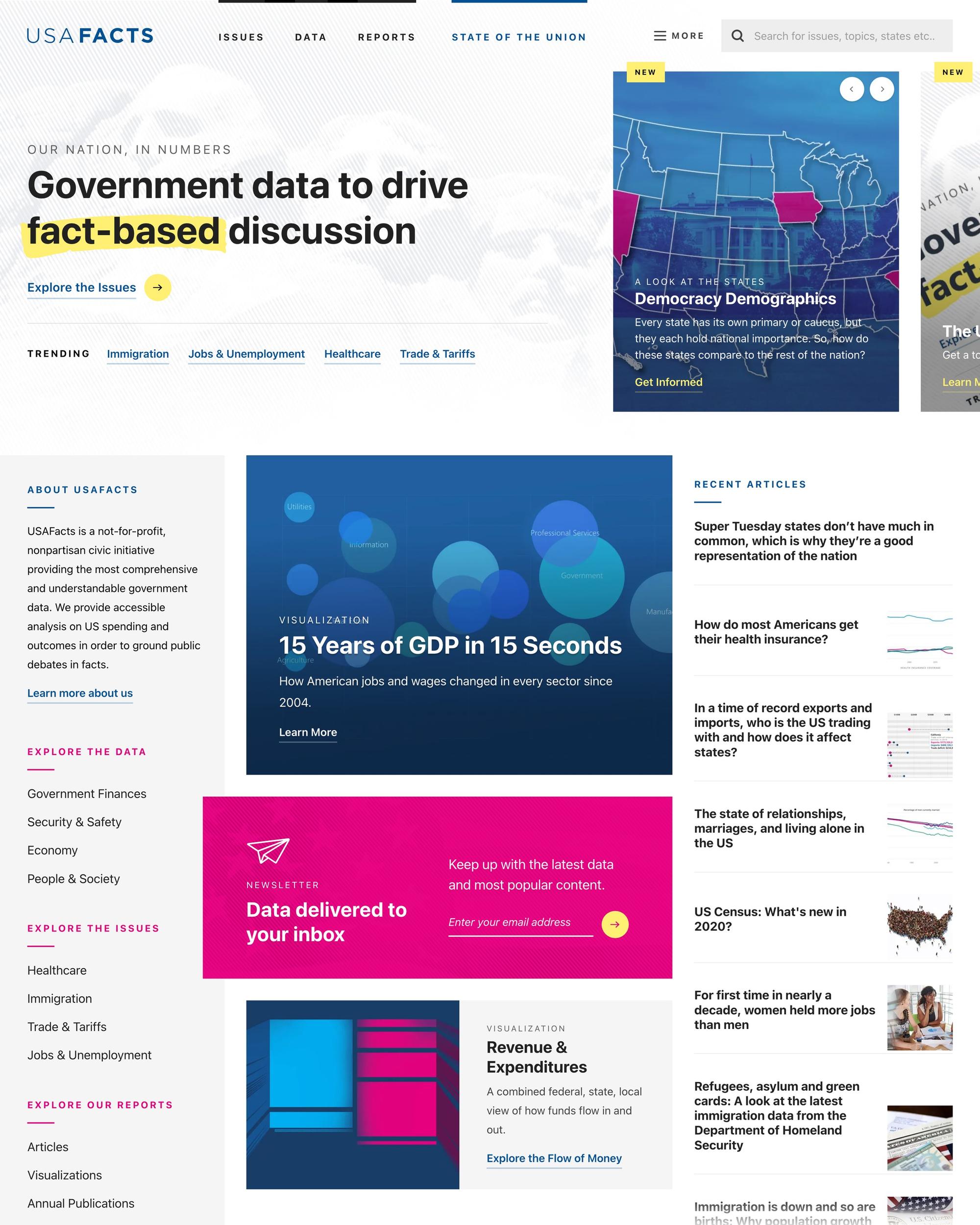 The USAFacts homepage in March 2020