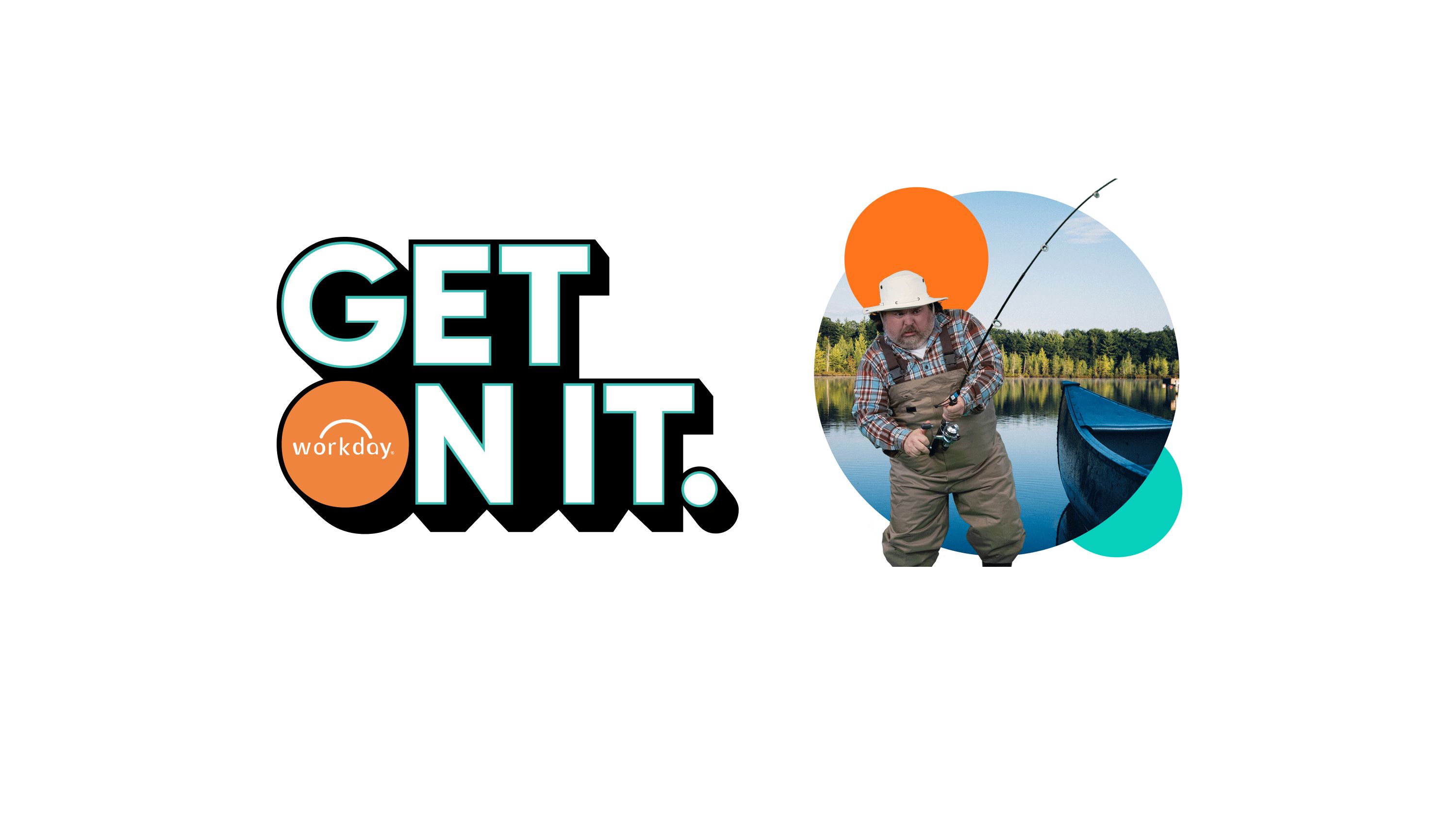 The Get On It campaign mark beside a GFL employee fishing from a canoe