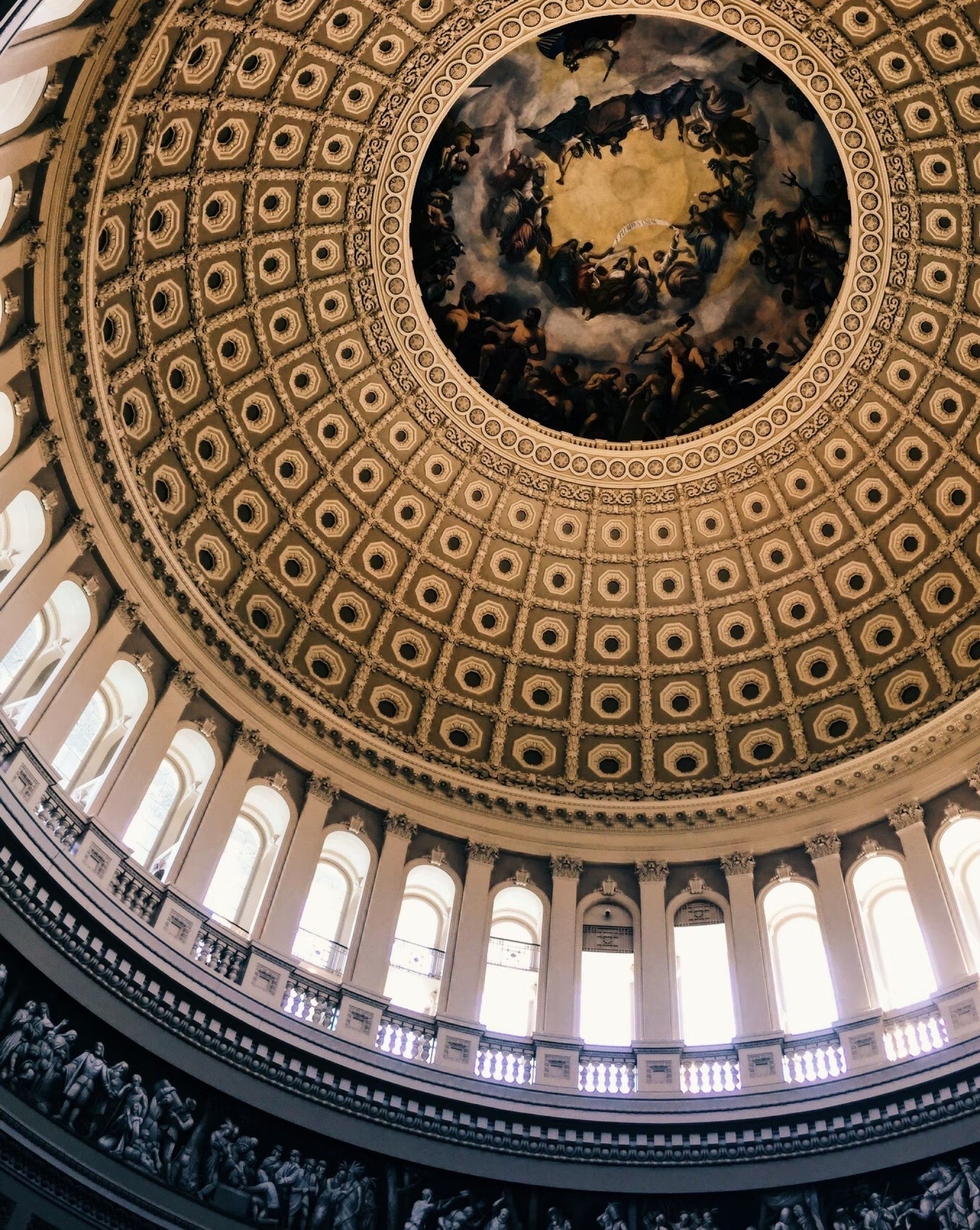 The US Capitol dome, seen from below
