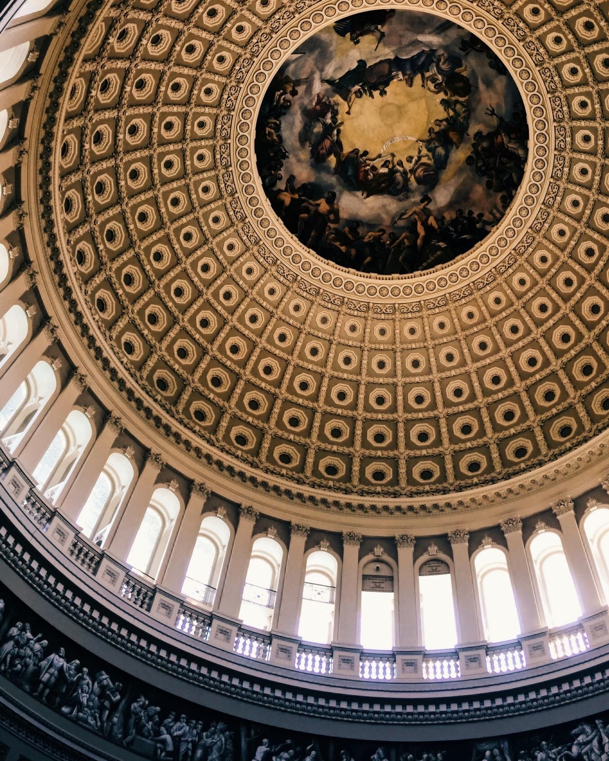 The US Capitol dome, seen from below