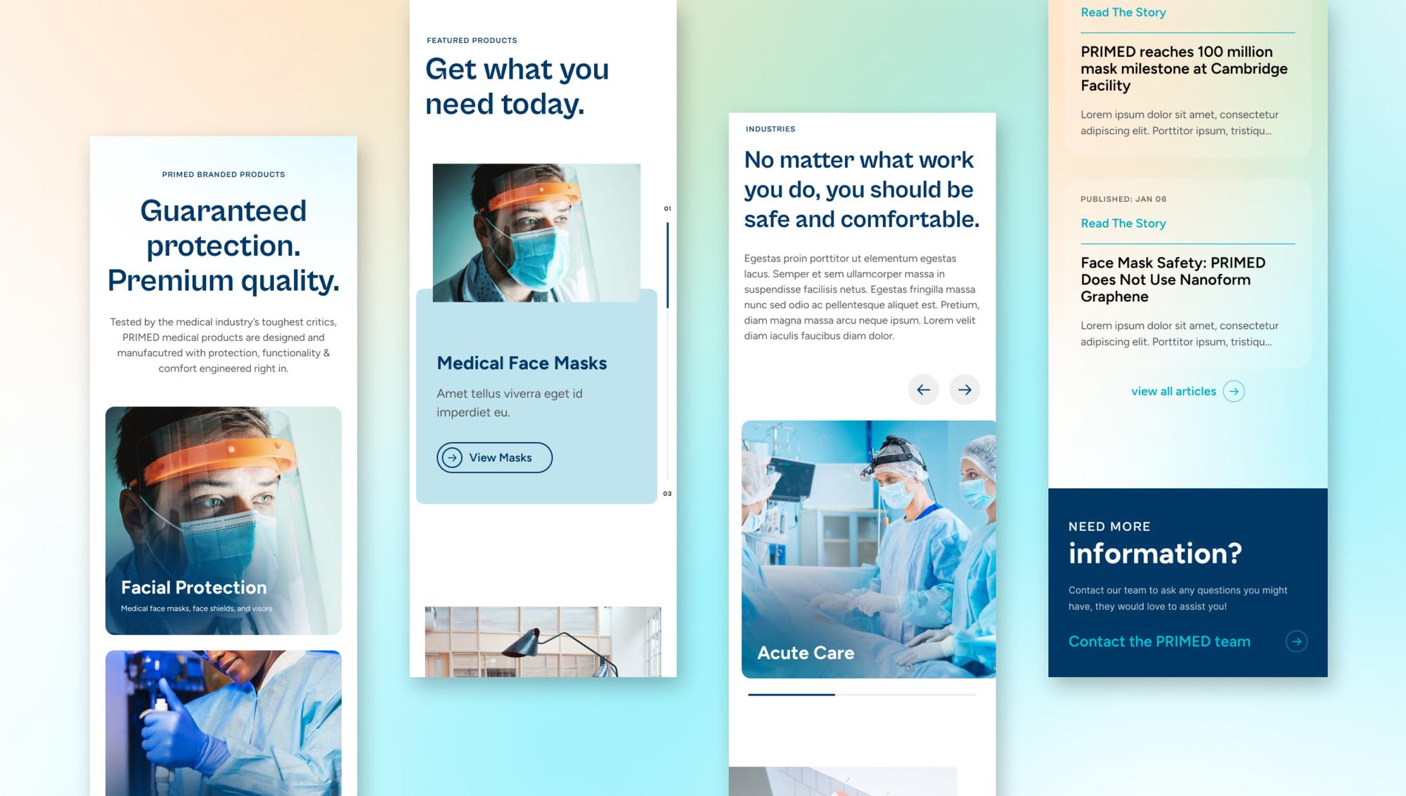 PRIMED product and news pages: face masks, facial protection and acute care