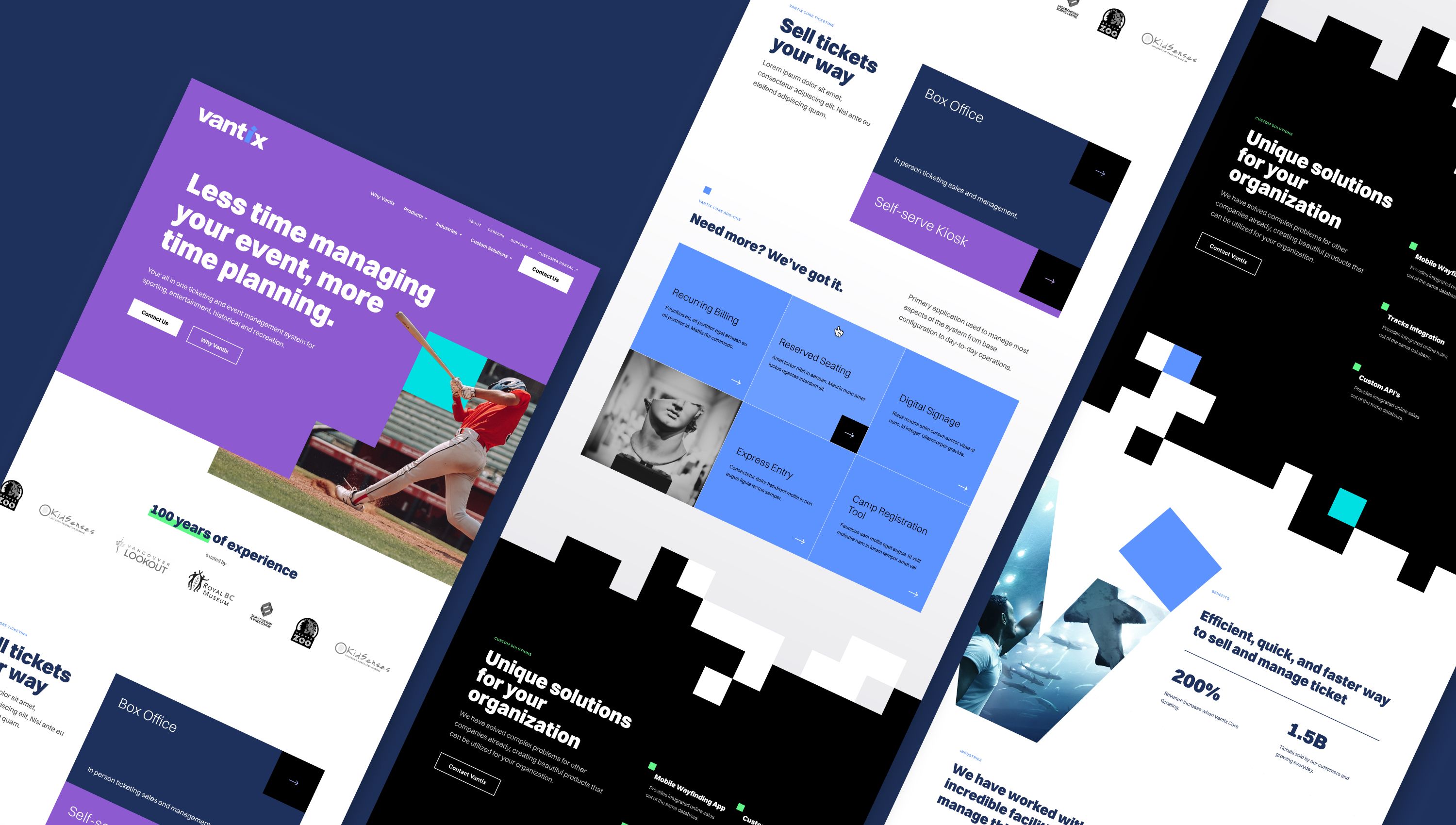 Pages from the Vantix website, laid out at an angle